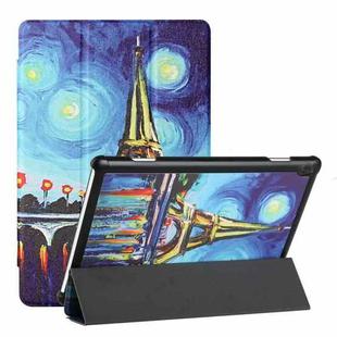 For Lenovo Tab M10 Silk Texture Colored Drawing Pattern Horizontal Flip Magnetic PU Leather Case with Three-folding Holder (Star Tower)