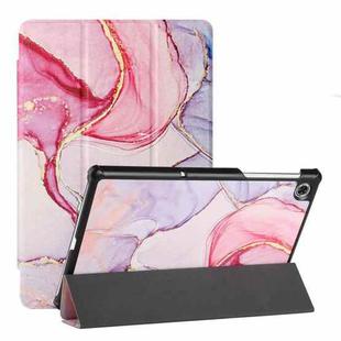 For Lenovo Tab M10 FHD Plus(2nd) Silk Texture Colored Drawing Pattern Horizontal Flip Magnetic PU Leather Case with Three-folding Holder (Pink Marble)