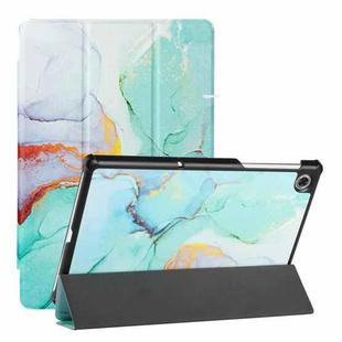 For Lenovo Tab M10 FHD Plus(2nd) Silk Texture Colored Drawing Pattern Horizontal Flip Magnetic PU Leather Case with Three-folding Holder (Green Marble)