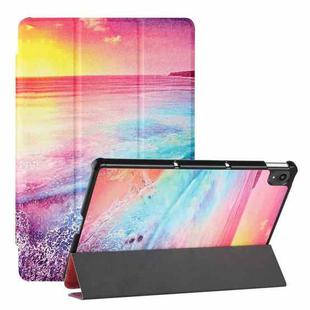 For Lenovo Tab P11 Silk Texture Colored Drawing Pattern Horizontal Flip Magnetic PU Leather Case with Three-folding Holder & Sleep / Wake-up Function(Seaside)