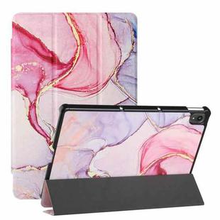 For Lenovo Tab P11 Silk Texture Colored Drawing Pattern Horizontal Flip Magnetic PU Leather Case with Three-folding Holder & Sleep / Wake-up Function(Pink Marble)