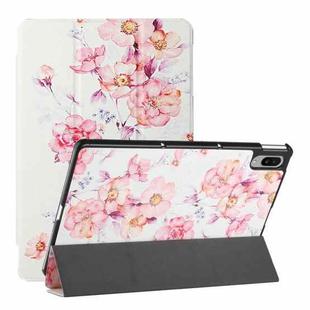 For Lenovo Tab P11 Pro Silk Texture Colored Drawing Pattern Horizontal Flip Magnetic PU Leather Case with Three-folding Holder & Sleep / Wake-up Function(Camellia)