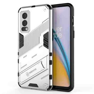 For OnePlus Nord 2 5G Punk Armor 2 in 1 PC + TPU Shockproof Case with Invisible Holder(White)