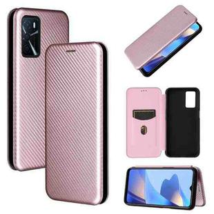 For OPPO A16 Carbon Fiber Texture Horizontal Flip TPU + PC + PU Leather Case with Card Slot(Pink)