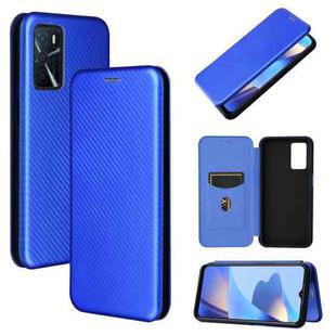 For OPPO A16 Carbon Fiber Texture Horizontal Flip TPU + PC + PU Leather Case with Card Slot(Blue)