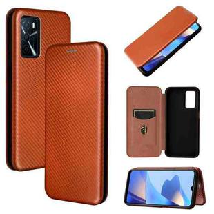 For OPPO A16 Carbon Fiber Texture Horizontal Flip TPU + PC + PU Leather Case with Card Slot(Brown)
