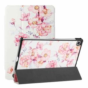 For Samsung Galaxy Tab S6 Lite(SM-P610/T615) Silk Texture Colored Drawing Pattern Horizontal Flip Magnetic PU Leather Case with Three-folding Holder & Sleep / Wake-up Function(Camellia)