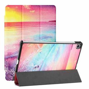 For Samsung Galaxy Tab S6 Lite(SM-P610/T615) Silk Texture Colored Drawing Pattern Horizontal Flip Magnetic PU Leather Case with Three-folding Holder & Sleep / Wake-up Function(Seaside)