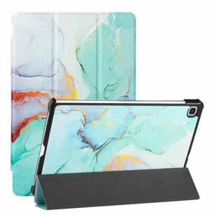 For Samsung Galaxy Tab S6 Lite(SM-P610/T615) Silk Texture Colored Drawing Pattern Horizontal Flip Magnetic PU Leather Case with Three-folding Holder & Sleep / Wake-up Function(Green Marble)
