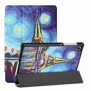 For Samsung Galaxy Tab A7 Lite T220/T225 Silk Texture Colored Drawing Pattern Horizontal Flip Magnetic PU Leather Case with Three-folding Holder (Star Tower)