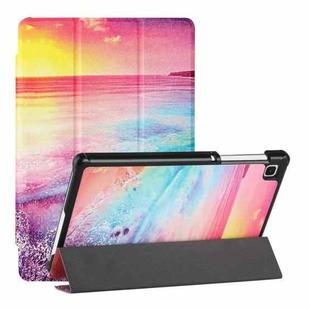 For Samsung Galaxy Tab A7 Lite T220/T225 Silk Texture Colored Drawing Pattern Horizontal Flip Magnetic PU Leather Case with Three-folding Holder (Seaside)