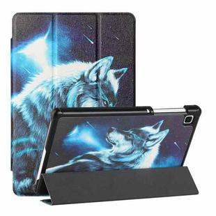 For Samsung Galaxy Tab A7 Lite T220/T225 Silk Texture Colored Drawing Pattern Horizontal Flip Magnetic PU Leather Case with Three-folding Holder (Star Wolf)