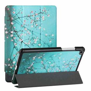 For Samsung Galaxy Tab A 8.0(2019)/T290/T295/T297 Silk Texture Colored Drawing Pattern Horizontal Flip Magnetic PU Leather Case with Three-folding Holder (Plum Blossom)