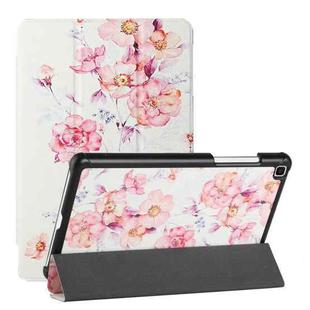 For Samsung Galaxy Tab A 8.0(2019)/T290/T295/T297 Silk Texture Colored Drawing Pattern Horizontal Flip Magnetic PU Leather Case with Three-folding Holder (Camellia)
