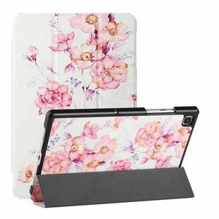 For Samsung Galaxy Tab A7(2020) / T500 / T505 Silk Texture Colored Drawing Pattern Horizontal Flip Magnetic PU Leather Case with Three-folding Holder & Sleep / Wake-up Function(Camellia)