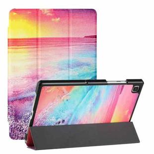 For Samsung Galaxy Tab A7(2020) / T500 / T505 Silk Texture Colored Drawing Pattern Horizontal Flip Magnetic PU Leather Case with Three-folding Holder & Sleep / Wake-up Function(Seaside)