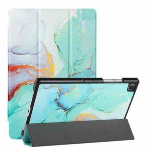 For Samsung Galaxy Tab A7(2020) / T500 / T505 Silk Texture Colored Drawing Pattern Horizontal Flip Magnetic PU Leather Case with Three-folding Holder & Sleep / Wake-up Function(Green Marble)