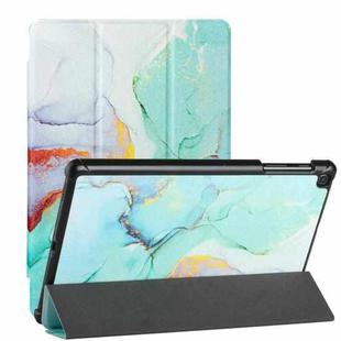 For Samsung Galaxy Tab A 10.1(2019)/T510 Silk Texture Colored Drawing Pattern Horizontal Flip Magnetic PU Leather Case with Three-folding Holder (Green Marble)