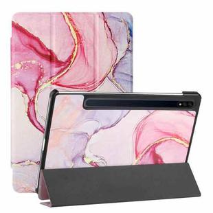 For Samsung Galaxy Tab S8 / Galaxy Tab S7 T870/T875 Silk Texture Colored Drawing Pattern Horizontal Flip Magnetic PU Leather Case with Three-folding Holder & Sleep / Wake-up Function(Pink Marble)