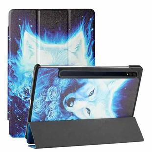 For Samsung Galaxy Tab S8 / Galaxy Tab S7 T870/T875 Silk Texture Colored Drawing Pattern Horizontal Flip Magnetic PU Leather Case with Three-folding Holder & Sleep / Wake-up Function(Rose the Wolf)