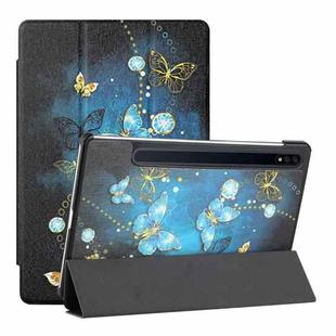 For Samsung Galaxy Tab S8 / Galaxy Tab S7 T870/T875 Silk Texture Colored Drawing Pattern Horizontal Flip Magnetic PU Leather Case with Three-folding Holder & Sleep / Wake-up Function(Diamond Butterfly)
