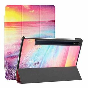 For Samsung Galaxy Tab S8+ / Tab S8 Plus /  Tab S7 FE / Tab S7+ T970/T975 Silk Texture Colored Drawing Pattern Horizontal Flip Magnetic PU Leather Case with Three-folding Holder & Sleep / Wake-up Function(Seaside)