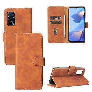 For OPPO A16 Solid Color Skin Feel Magnetic Buckle Horizontal Flip Calf Texture PU Leather Case with Holder & Card Slots & Wallet(Brown)