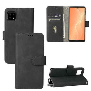 For Sharp Aquos Sense 6 Solid Color Skin Feel Magnetic Buckle Horizontal Flip Calf Texture PU Leather Case with Holder & Card Slots & Wallet(Black)