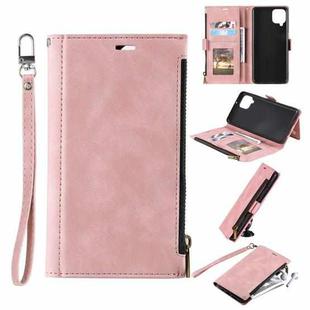 For Samsung Galaxy A42 5G Side Zipper Back Card Horizontal Flip PU Leather Case with Card Slots & Wallet & Photo Frame & Lanyard(Pink)