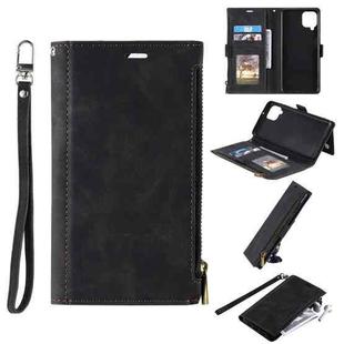 For Samsung Galaxy A42 5G Side Zipper Back Card Horizontal Flip PU Leather Case with Card Slots & Wallet & Photo Frame & Lanyard(Black)