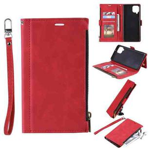 For Samsung Galaxy A42 5G Side Zipper Back Card Horizontal Flip PU Leather Case with Card Slots & Wallet & Photo Frame & Lanyard(Red)