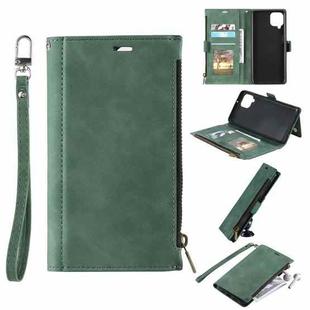 For Samsung Galaxy A42 5G Side Zipper Back Card Horizontal Flip PU Leather Case with Card Slots & Wallet & Photo Frame & Lanyard(Green)