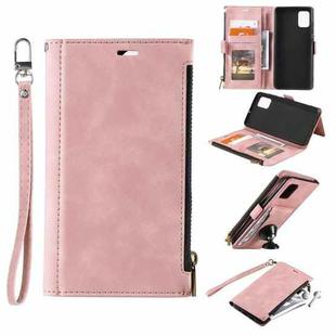 For Samsung Galaxy A82 Side Zipper Back Card Horizontal Flip PU Leather Case with Card Slots & Wallet & Photo Frame & Lanyard(Pink)