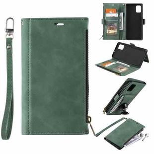 For Samsung Galaxy A82 Side Zipper Back Card Horizontal Flip PU Leather Case with Card Slots & Wallet & Photo Frame & Lanyard(Green)