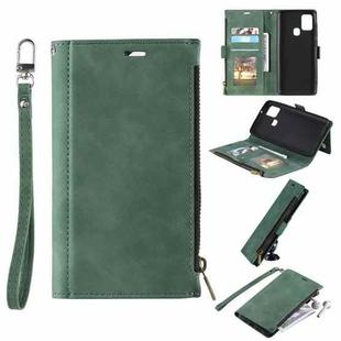 For Samsung Galaxy A21s Side Zipper Back Card Horizontal Flip PU Leather Case with Card Slots & Wallet & Photo Frame & Lanyard(Green)