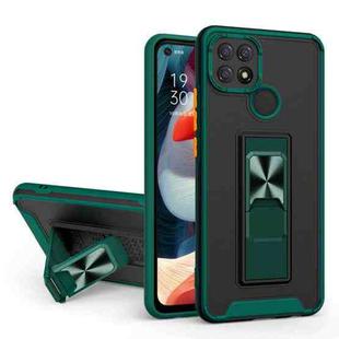 For OPPO A15 Dual-color Skin Feel TPU + PC Magnetic Shockproof Case with Invisible Holder(Dark Green)