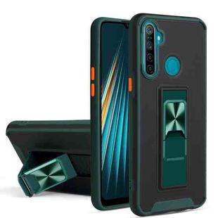 For OPPO Realme 5 / C3 / 6i Dual-color Skin Feel TPU + PC Magnetic Shockproof Case with Invisible Holder(Dark Green)