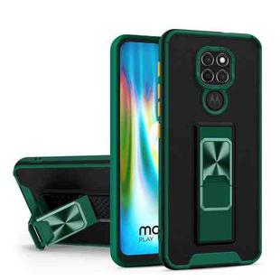 For Motorola Moto G9 Dual-color Skin Feel TPU + PC Magnetic Shockproof Case with Invisible Holder(Dark Green)