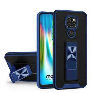 For Motorola Moto G9 Dual-color Skin Feel TPU + PC Magnetic Shockproof Case with Invisible Holder(Blue)