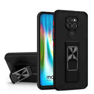 For Motorola Moto G9 Dual-color Skin Feel TPU + PC Magnetic Shockproof Case with Invisible Holder(Black)