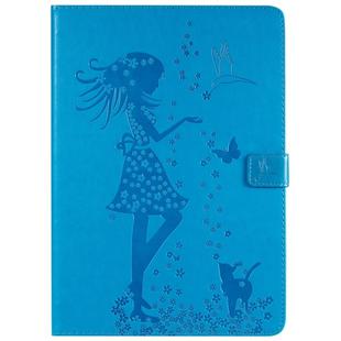 For iPad 10.2 / Pro 10.5 / Air 2019 Pressed Printing Woman and Cat Pattern Horizontal Flip Leather Case with Holder & Card Slots & Wallet(Blue)