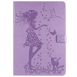 For iPad 10.2 / Pro 10.5 / Air 2019 Pressed Printing Woman and Cat Pattern Horizontal Flip Leather Case with Holder & Card Slots & Wallet(Purple)
