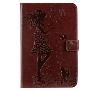 Pressed Printing Woman and Cat Pattern Horizontal Flip Leather Case with Holder & Card Slots & Wallet(Brown)