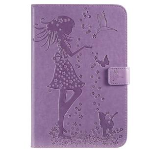 For iPad Mini 2019 & 4 & 3 & 2 & 1 Pressed Printing Woman and Cat Pattern Horizontal Flip Leather Case with Holder & Card Slots & Wallet(Purple)