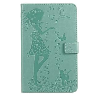 For Galaxy Tab A 8.0 & S Pen (2019) Pressed Printing Woman and Cat Pattern Horizontal Flip Leather Case with Holder & Card Slots & Wallet(Green)