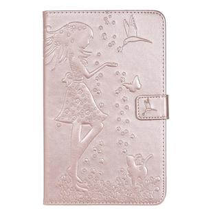 For Galaxy Tab A 8.0 & S Pen (2019) Pressed Printing Woman and Cat Pattern Horizontal Flip Leather Case with Holder & Card Slots & Wallet(Rose Gold)