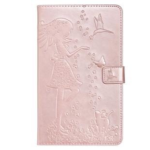 For Galaxy Tab A 8.0 (2019) T295/T290 Pressed Printing Woman and Cat Pattern Horizontal Flip Leather Case with Holder & Card Slots & Wallet(Rose Gold)
