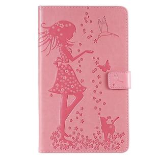 For Galaxy Tab A 8.0 (2019) T295/T290 Pressed Printing Woman and Cat Pattern Horizontal Flip Leather Case with Holder & Card Slots & Wallet(Pink)
