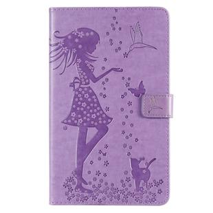 For Galaxy Tab A 8.0 (2019) T295/T290 Pressed Printing Woman and Cat Pattern Horizontal Flip Leather Case with Holder & Card Slots & Wallet(Purple)