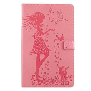 For Galaxy Tab A 10.1 (2019) Pressed Printing Woman and Cat Pattern Horizontal Flip Leather Case with Holder & Card Slots & Wallet(Pink)